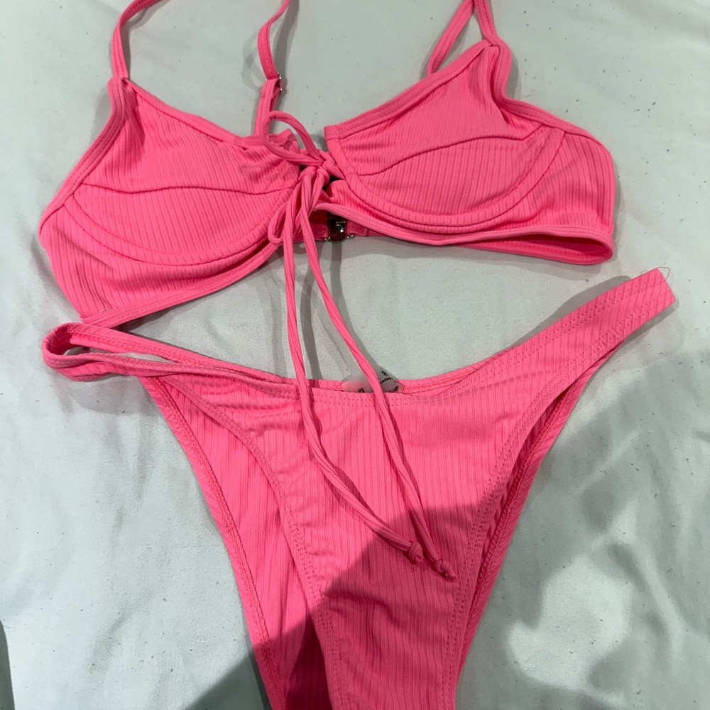 Pink Ribbed Bikini Set